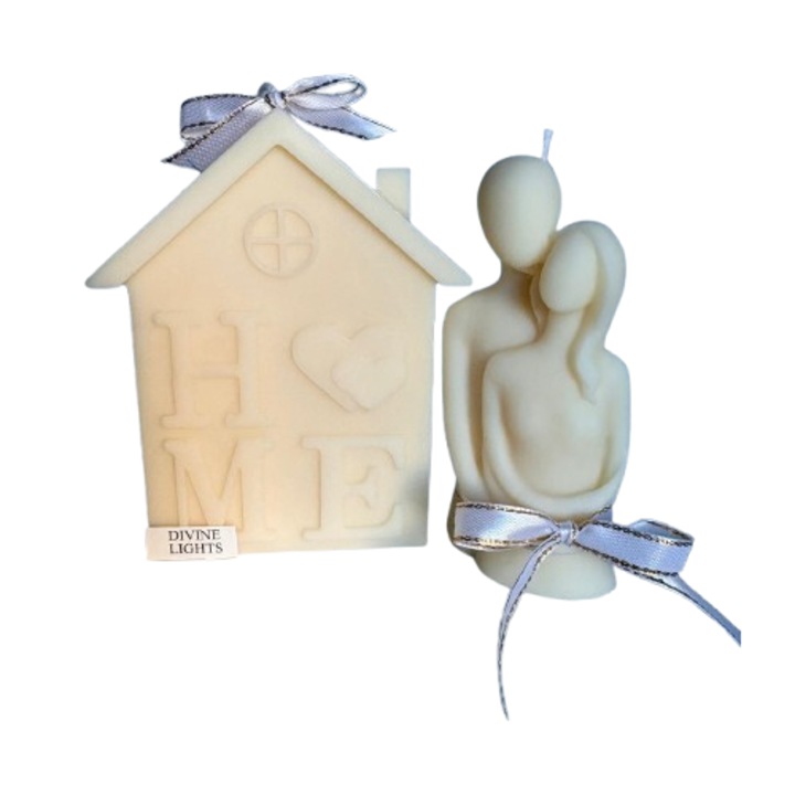 Set lumanari Divine Lights, parfumate, ceara de soia, forma de casa, multicolor