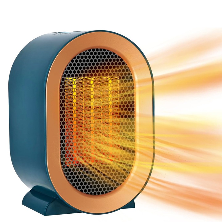 Mini Incalzitor cu Putere de 1200W, Radiator cu Termostat Reglabil, Element de Incalzire PTC, Portabil, 19.5 x 12.5 x 12.5, Albastru