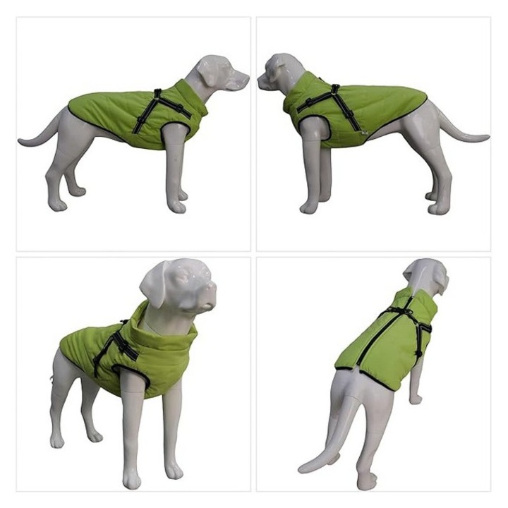 Vesta de schi pentru caini, impermeabila, cu captuseala din fleece, cu ham, verde, marime XL, Lovelonglong