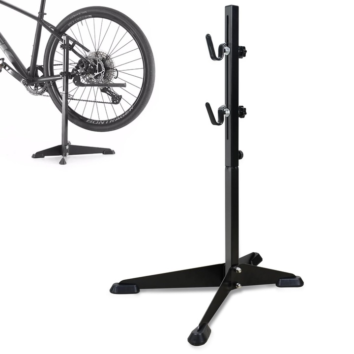 Стойка за ремонт на велосипеди (телескопична и преносима), регулируема до 79.5 см, за сервиз/излагане (MTB, E-Bike, сгъваеми), стабилна основа (38.5x41.5 см)