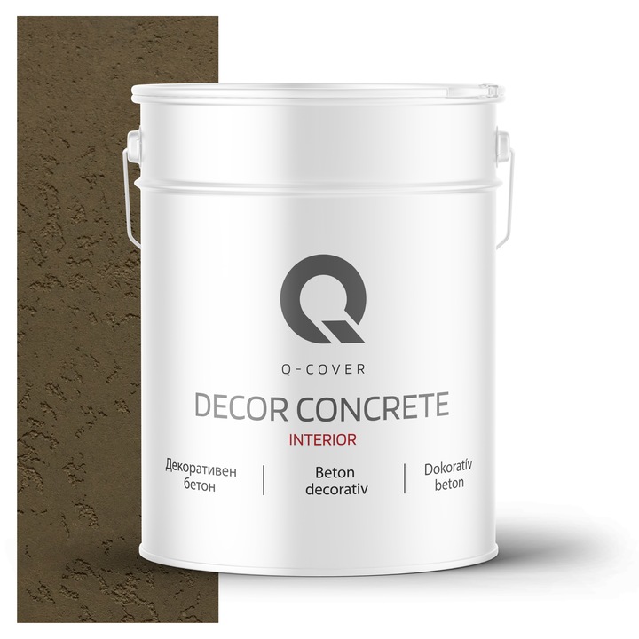 Beton decorativ pentru interior, Q-COVER, Verde masliniu F456, Gata de utilizare, Pe baza de dispersie acrilica si siliconica, Stabilitate a culorii, Rezistenta buna la socuri, zgariere, uzura, Durabilitate, Ornamental, 15KG