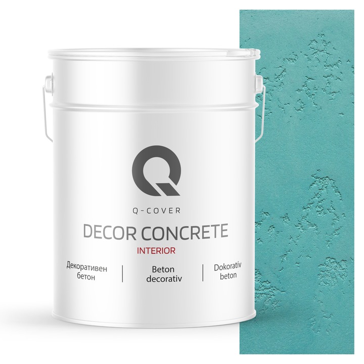 Декоративен бетон за интериор, Q-COVER, Тюркоаз H1441, Готов за употреба, На базата на акрилна и силиконова дисперсия, Стабилност на цвета, Добра устойчивост на удари, надраскване, износване, Издръжливост, 15кг