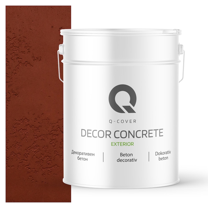 Beton decorativ pentru exterior, Q-COVER, Teracota F326, Gata de utilizare, Pe baza de dispersie acrilica si siliconica, Stabilitate a culorii, Rezistenta buna la socuri, zgariere, uzura, Durabilitate, Ornamental, 15KG