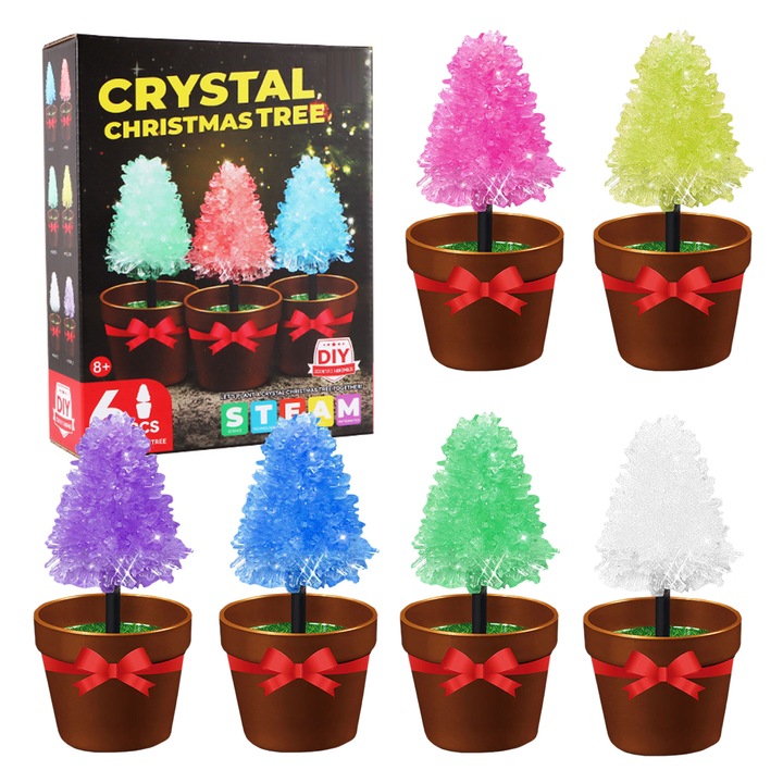 Set experiment cristale pentru copii, copăcel magic, 6 buc, culori surpriză, 8 ani