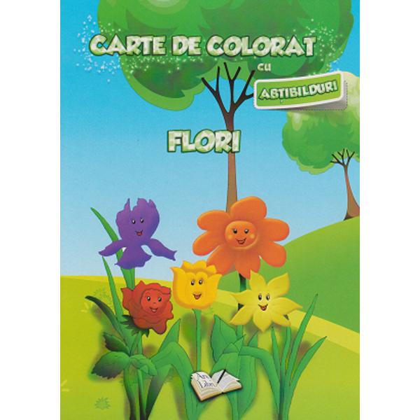 Carte de colorat cu abtibilduri - Flori