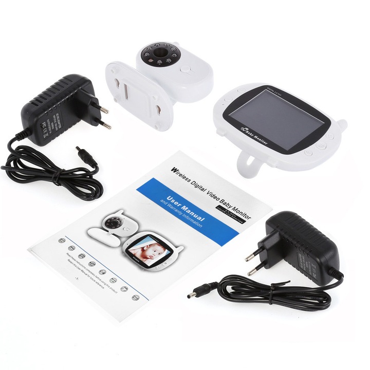 IDK baba videómonitor, vezeték nélküli, 3,5 hüvelykes LCD kijelzővel és kétirányú audio támogatással