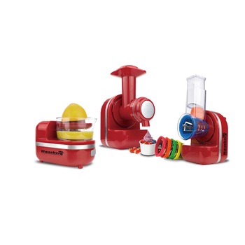 Robot bucatarie 3 in 1 (masina inghetata, storcator citrice, tocator) 150W, rosu Robot bucatarie 3 in 1 (masina inghetata, storcator citrice, tocator) 150W, rosu