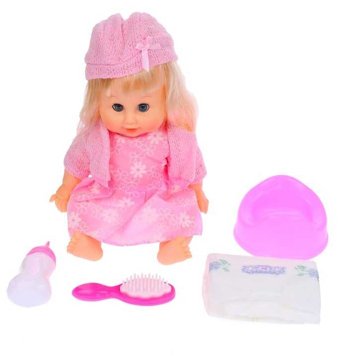 Красива кукла с коса с аксесоари, издава звук и пишка, 36 см