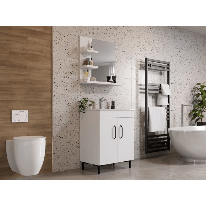 Set Masca Baie, Chiuveta 650, Oglinda 650, Albio cu Baterie Crom