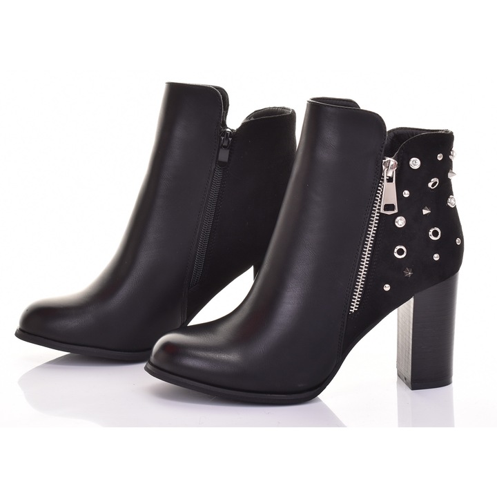 Botine dama, Martinus, piele ecologica, toc 9 cm, negru, 39 EU