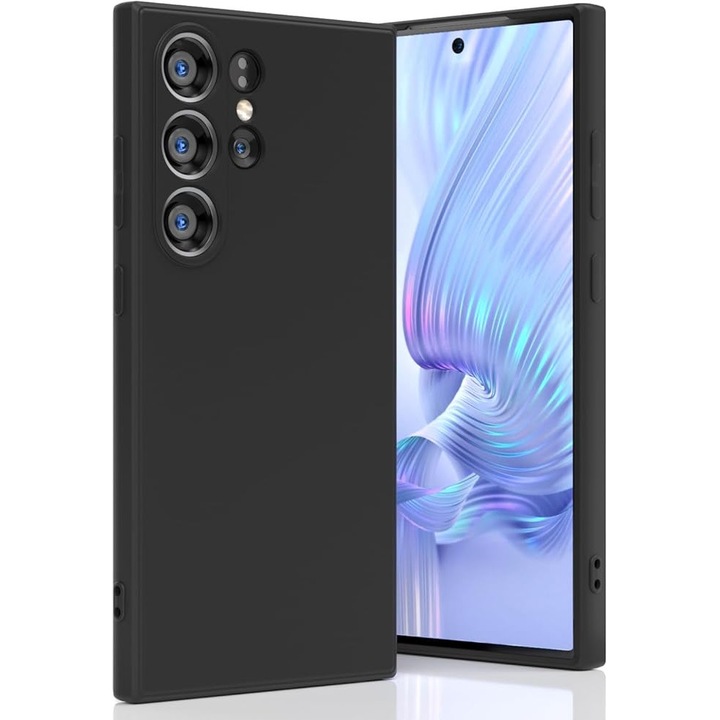 Калъф за Samsung Galaxy S25 Ultra, мек силиконов калъф с подобрена защита за камерата, тънък удароустойчив калъф с подплата от микрофибър против надраскване - черен