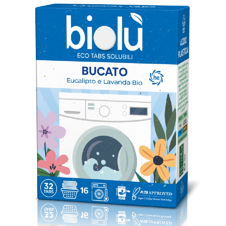 Tablete pentru masina de spalat rufe cu eucalipt si lavanda ecologice 32 bucati 76g Biolu