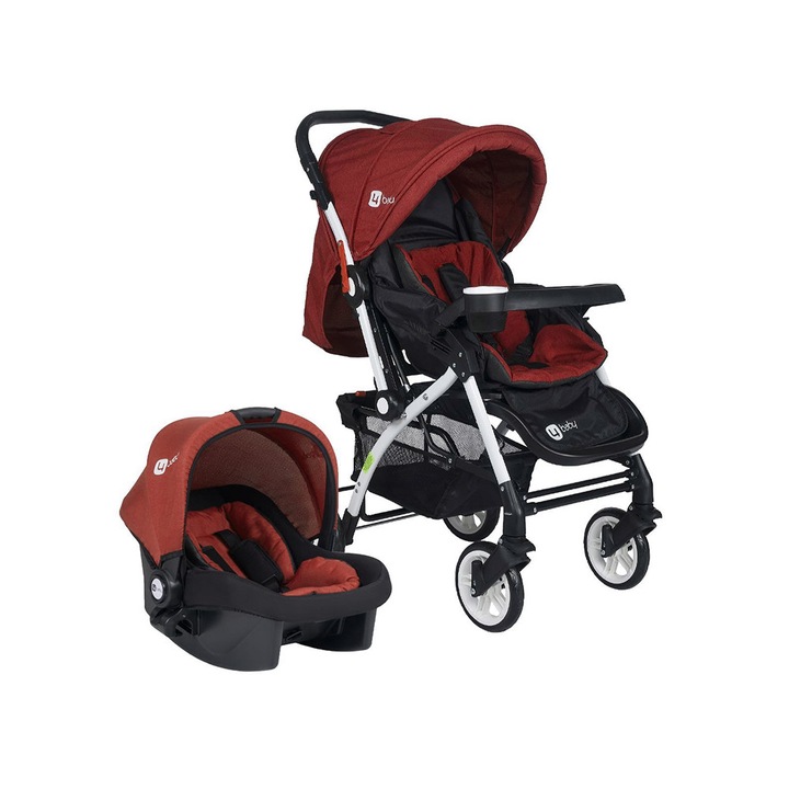 Carucior copii multifunctional 3 in 1, pliere compacta, Unicare Travel, bordo cu alb