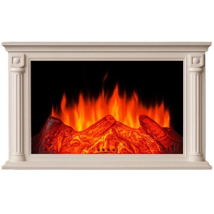 Декоративна камина с ефект на тлеещи въглени, LED, Елегантна рамка, Декоративни колони, Стилна атмосфера у дома, 20 × 35 × 10 сантиметра, Бял