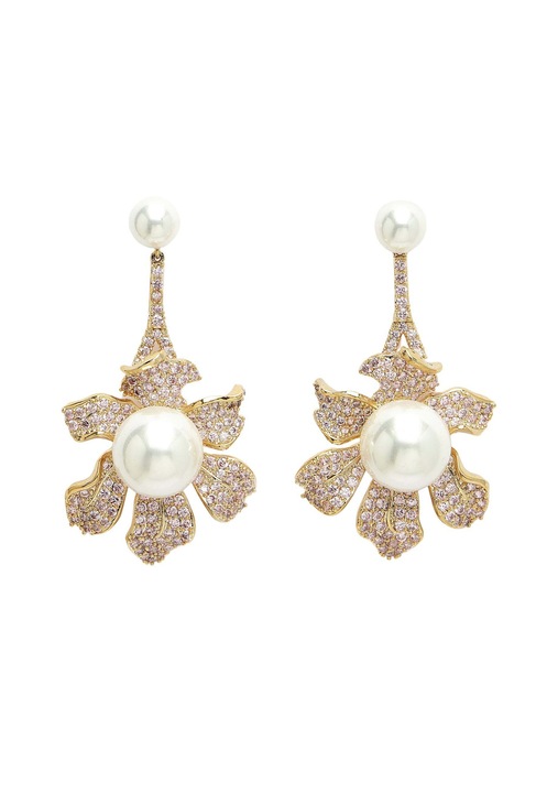 AVANT-GARDE PARIS, Cercei cu zirconia, model floral si perla, Roz