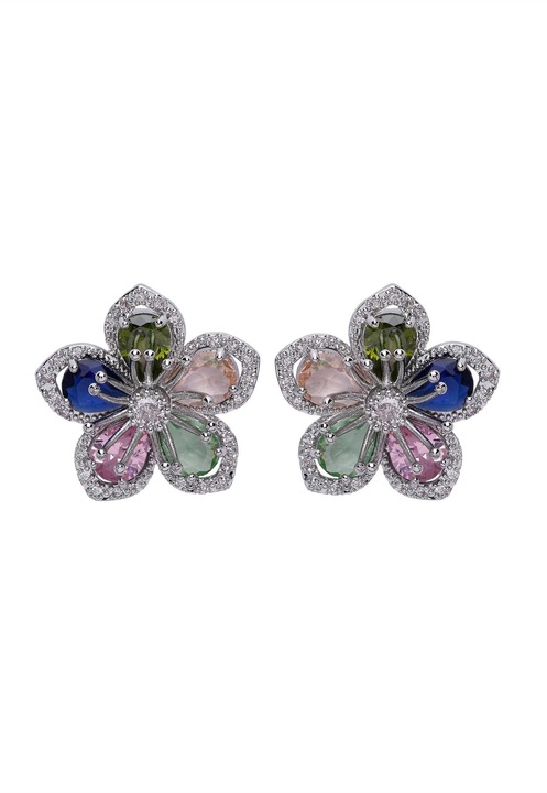 AVANT-GARDE PARIS, Cercei in forma de floare cu pietre zirconia, Multicolor