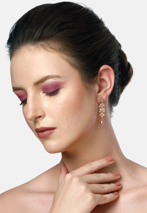 AVANT-GARDE PARIS, Cercei drop placati cu aur de 18K si zirconia Diva, Roz