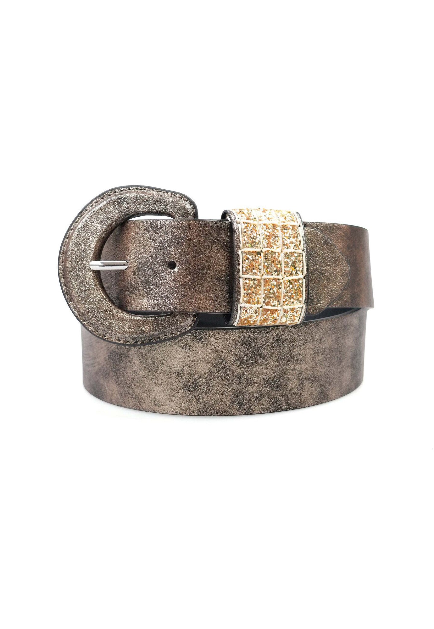 AVANT-GARDE PARIS, Curea din piele ecologica cu catarama circulara, Maro, 110