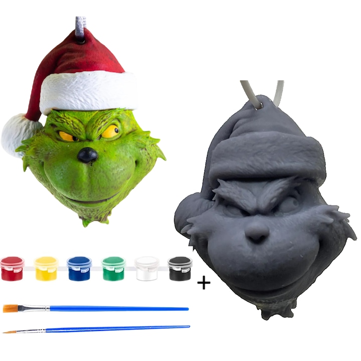 Glob Grinch Craciun, kit DIY pictura cu acrilice, set cadou creativ, 7.5 cm