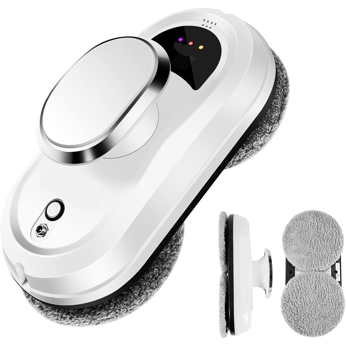 Robot inteligent pentru curatarea geamurilor, Zola, 5600 Pa, 10 lavete microfibra lavabile, 4 inele curatare, pulverizator, programare, telecomanda, alb