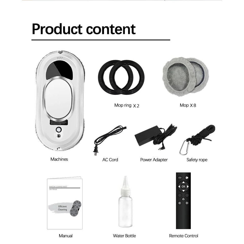 Robot inteligent pentru curatarea geamurilor, Zola, 5600 Pa, 10 lavete microfibra lavabile, 4 inele curatare, pulverizator, programare, telecomanda, alb