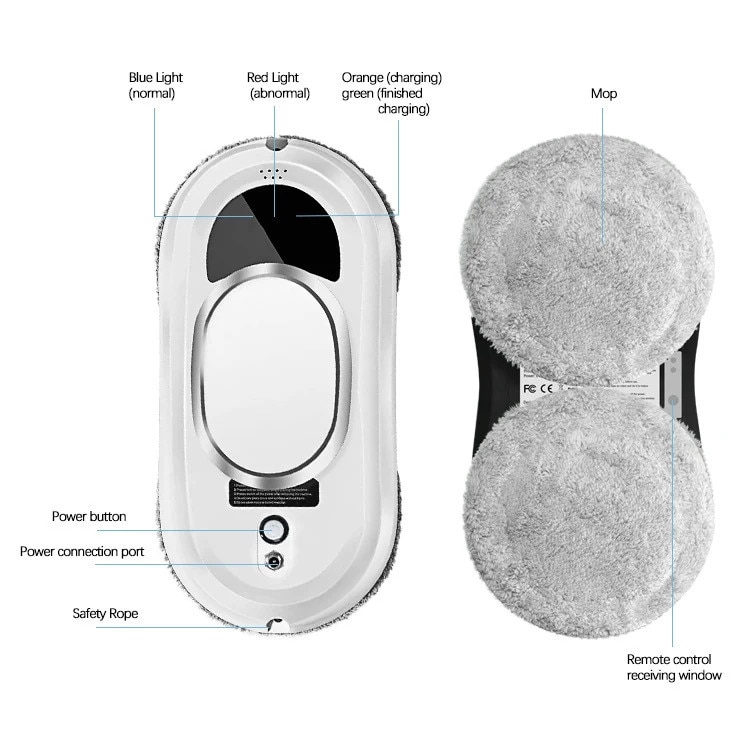 Robot inteligent pentru curatarea geamurilor, Zola, 5600 Pa, 10 lavete microfibra lavabile, 4 inele curatare, pulverizator, programare, telecomanda, alb