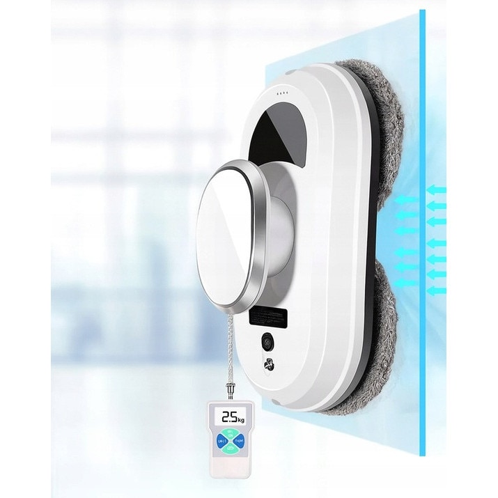 Robot inteligent pentru curatarea geamurilor, Zola, 5600 Pa, 10 lavete microfibra lavabile, 4 inele curatare, pulverizator, programare, telecomanda, alb