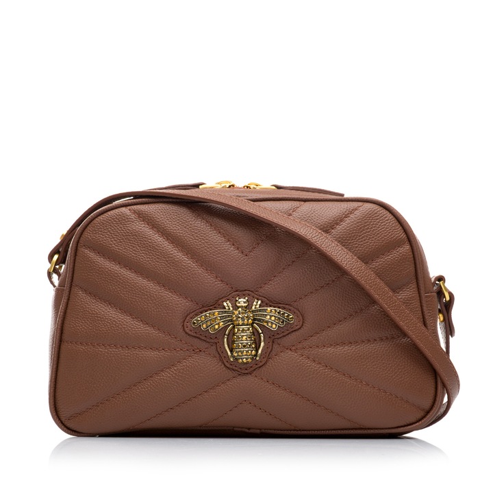 Geanta de umar Musette NEW TASHA BEE, piele naturala, maro, 26x6x17cm