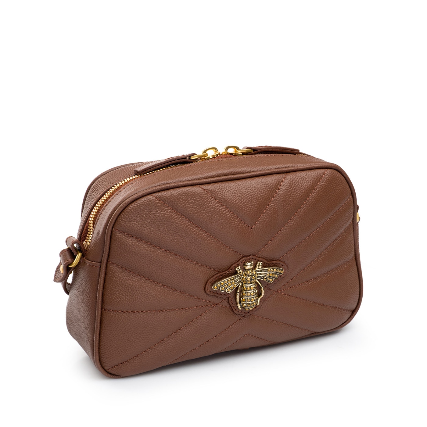 Geanta de umar Musette NEW TASHA BEE, piele naturala, maro, 26x6x17cm ...