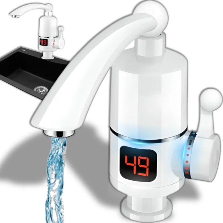 Robinet electric VarioShop®, 3000W, cu afisaj LED, cu incalzire rapida pana la 58°C, design modern, instalare usoara si economie de energie
