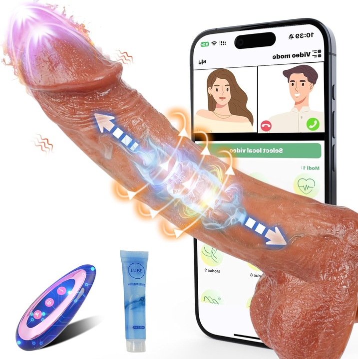 Vibrator Dildo Ultra-Realistic jucarii sexuale, 9 frecvente diferite de vibratie, Cu APP functie de incalzire, telescopic, Stimulare G-Spot, Telecomanda pentru Control, Waterproof, 22cm