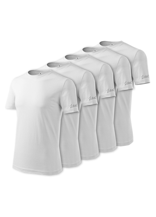 Set 5 Tricou de barbati Simple, Elegant si Confortabil din Bumbac, Intelli®, Alb