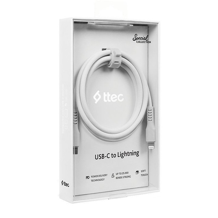 Data кабел ttec, USB-C - Lightning, Charge Cable, 120cm, Бял