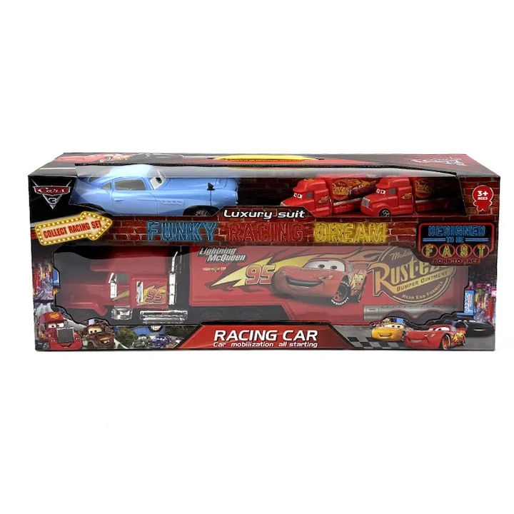 Villám McQueen autós készlet, kamionnal és versenyautóval