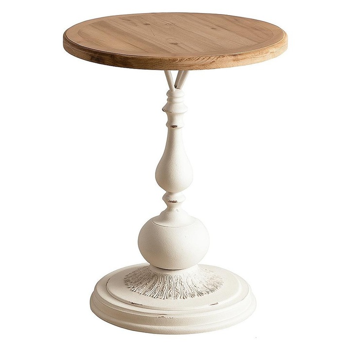 Masuta pentru cafea stil boho, lemn/fier forjat, alb, 65 x 51 cm