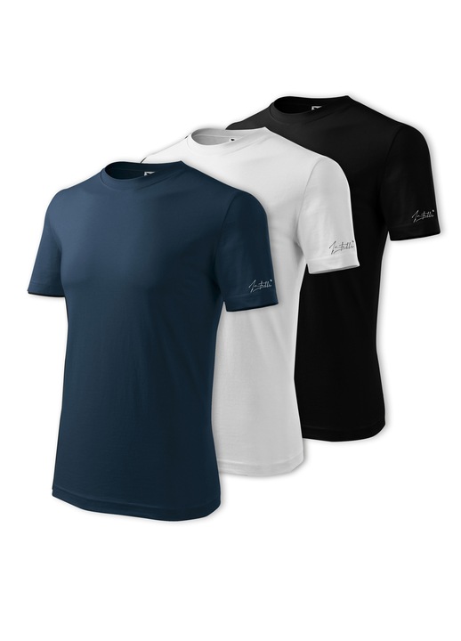 Set 3 Tricou de barbati Simple, Elegant si Confortabil din Bumbac, Intelli®, Alb/Negru/Gri