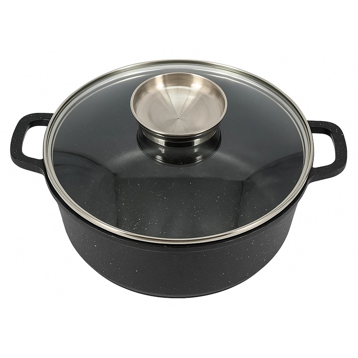 Oala pentru supa Hemberg 2.3L, ceramic-marmorat, capac din sticla cu Aroma Knob, 20cm