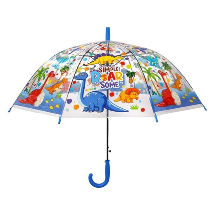 Umbrela de Ploaie Baston Automata Transparenta pentru Copii, cu Model Dinozauri, 66 cm – Usoara si Rezistenta