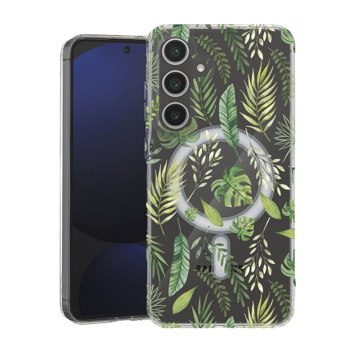 BestCase® Husa pentru Samsung Galaxy A55 cu Design Green leafs, Mag Anti Shock TPU, Tehnologie MagSafe, Reinforced 4 Corners, 2087010 MAS 77