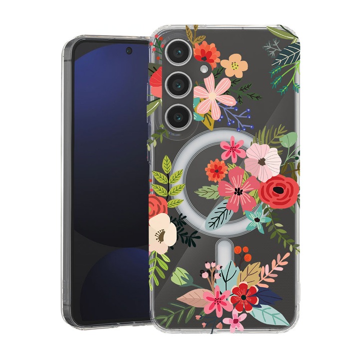 BestCase® Husa pentru Samsung Galaxy A55 cu Design Flowers, Mag Anti Shock TPU, Tehnologie MagSafe, Reinforced 4 Corners, 2087010 MAS 630