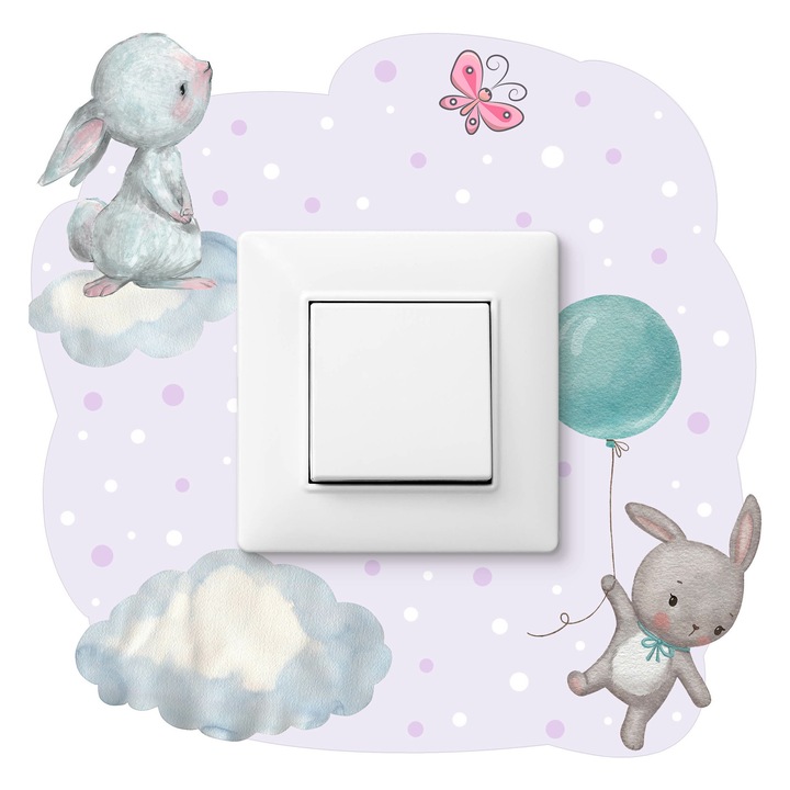 Sticker Muralo Pentru Intrerupator Iepurasi Mov 20x20 Camera Copil