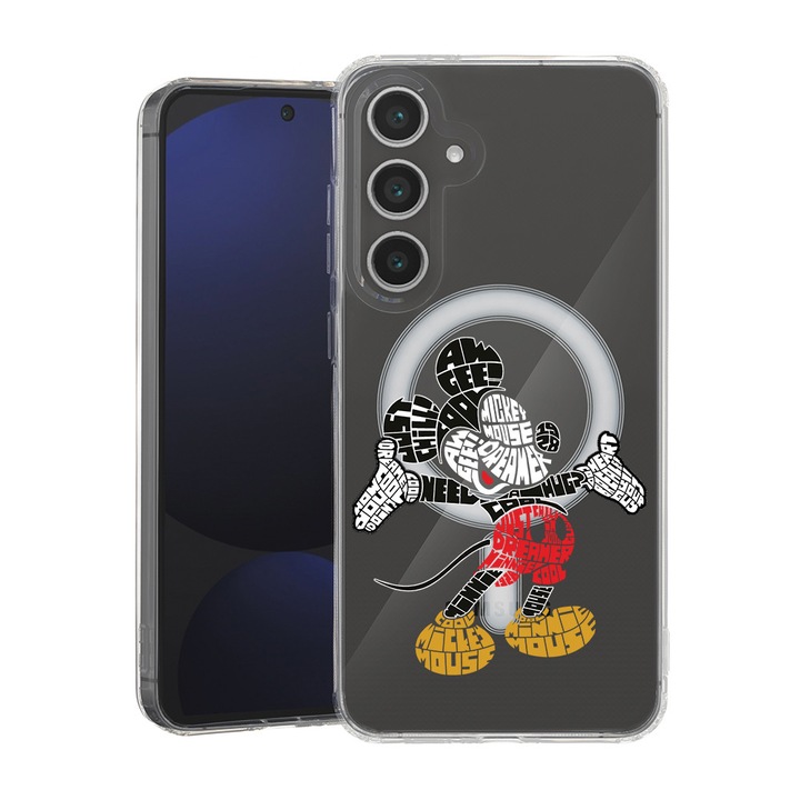 BestCase® Husa pentru Samsung Galaxy A55 cu Design Calligraphy Mickey Mouse, Mag Anti Shock TPU, Tehnologie MagSafe, Reinforced 4 Corners, 2087010 MAS 1525