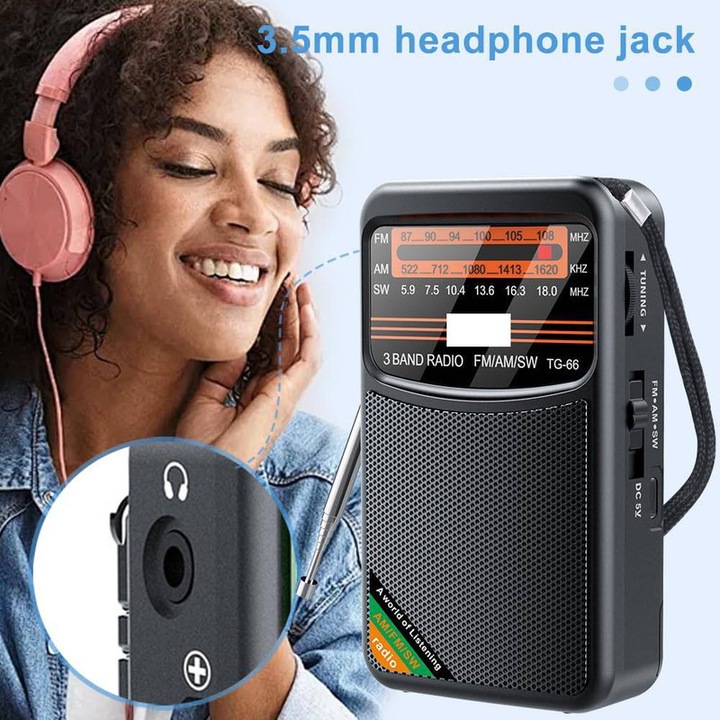 Radio portabil AM/FM/SW, receptie buna, difuzor stereo, 11.5x7.1x3.2cm