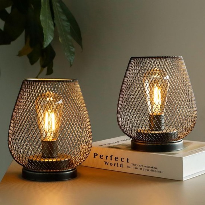 Veioza cu incarcare USB, design retro industrial, 4 moduri de iluminare, 14x14x17cm, set de 2 bucati