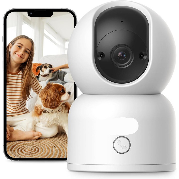 Camera de supraveghere inteligenta 2K, monitor pentru copii 360°, detectie miscare, audio bidirectional, WiFi dual-band