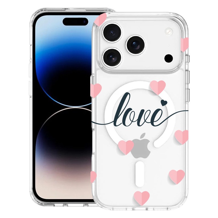 BestCase® Tok Apple iPhone 17 Pro-hoz, Love Flying Hearts design, Mag Anti Shock TPU, MagSafe technológia, megerősített 4 sarok, 2087014 MAS 85