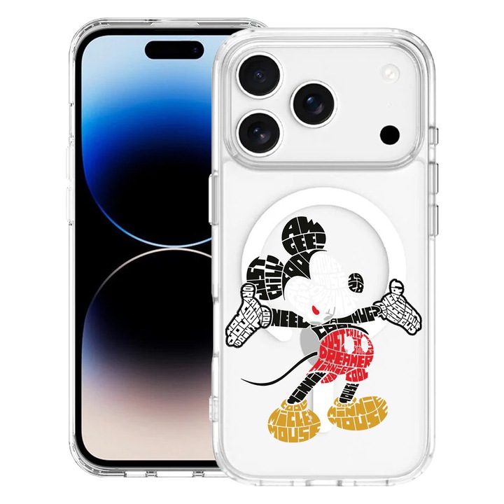 BestCase® Tok Apple iPhone 17 Pro-hoz, Kalligráfia Mickey Mouse Dizájnnal, Mag Anti Shock TPU, MagSafe Technológia, Megerősített 4 Sarok, 2087014 MAS 1525