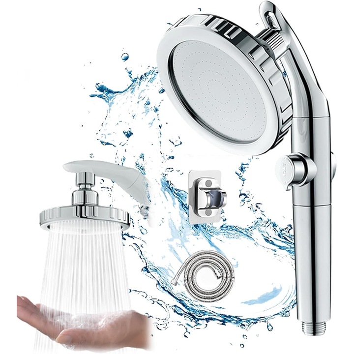 Cap de dus de inalta presiune Cap de dus pentru baie Cap de dus de mana Material ABS cu panou mare 304 Cap rotativ la 360° Dus de mana + pulverizator superior Potrivit pentru acasa