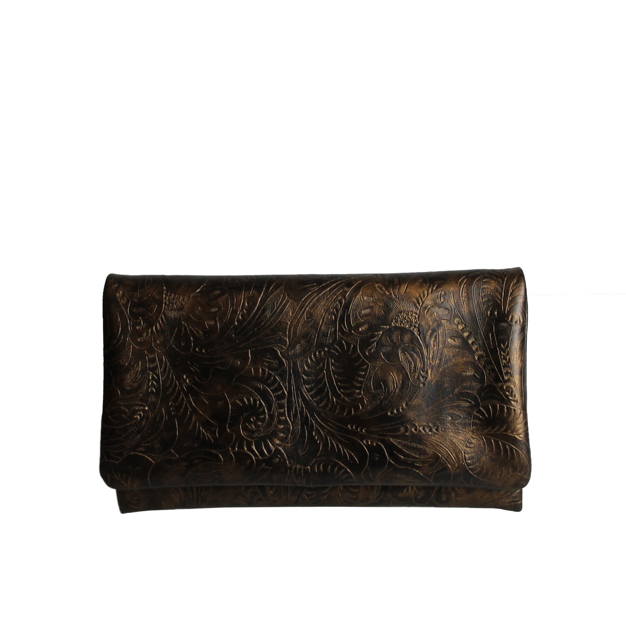 Geanta plic din piele naturala floral, Dellaconte, Bronz