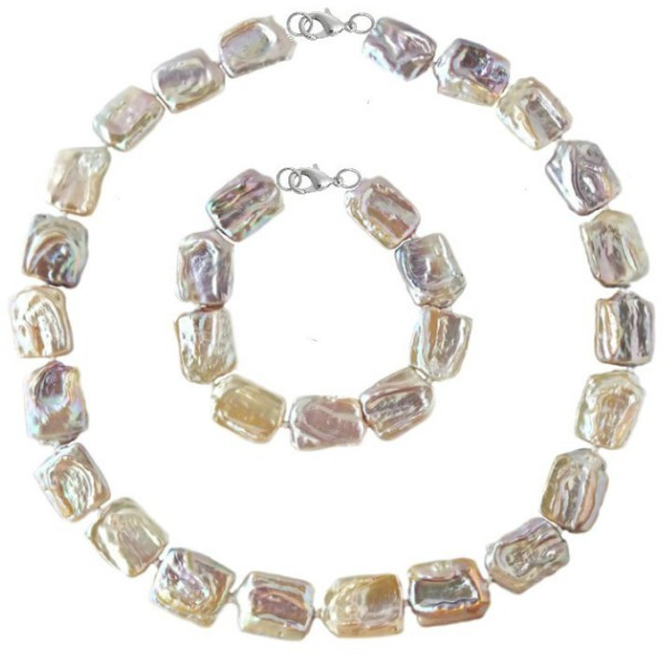 Set Argint 925 Colier si Bratara Perle Naturale Baroque